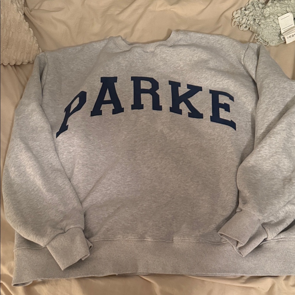 Gray Crewneck Sweater with Navy Lettering
